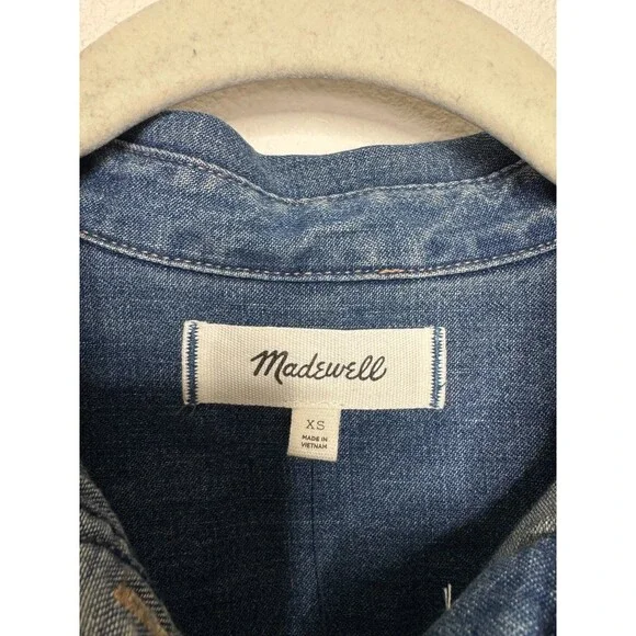 Madewell XS Tuckable Denim Shirt in Greendale Wash Cotton Button Up Blue NWT - Picture 10 of 14
